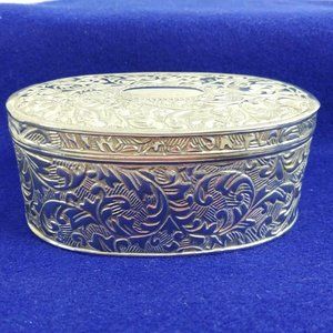 Trinket Vanity Jewelry Earring Box Embossed Metal Scroll Design Velvet Lined
